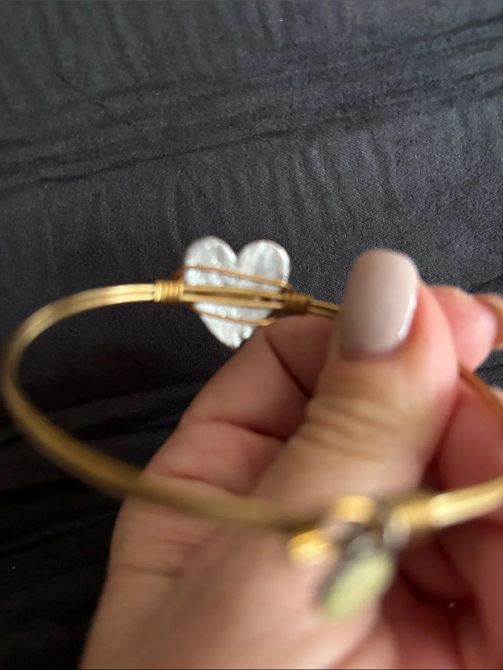 Handcrafted Two-Tone Heart Wire Bangle Bracelet - Gold and Silver